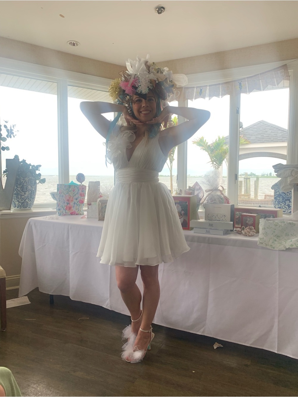Mac Duggal White Plunge V-Neck Chiffon Mini Dress